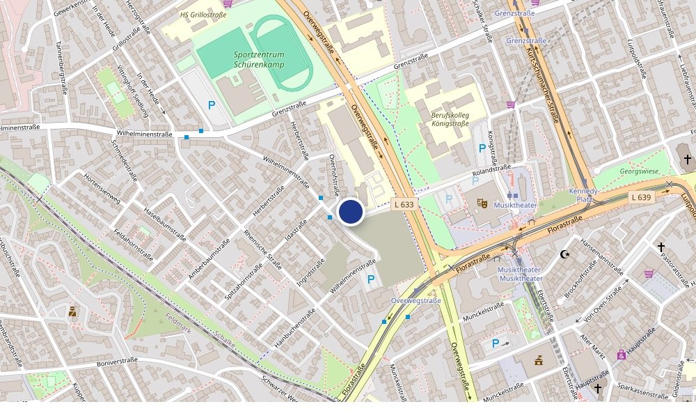 Kartenausschnitt von Gelsenkirchen mit der Lage der Kanzlei in der Rolandstraße.